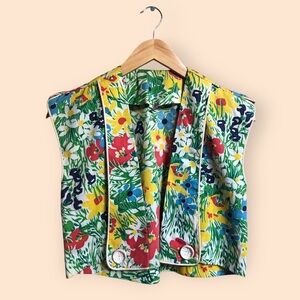 Vintage 60s 70s Retro Floral Multicolored Cropped Vest Handmade Women’s